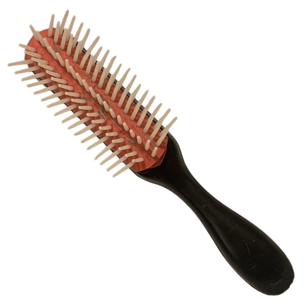 Vintage Hair Brush Flare Style Black HANDLE Ball Tip Bristles Curly Purse Travel